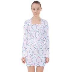 Circles Featured Pink Blue V-neck Bodycon Long Sleeve Dress by Mariart