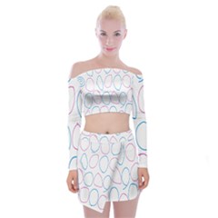 Circles Featured Pink Blue Off Shoulder Top With Skirt Set