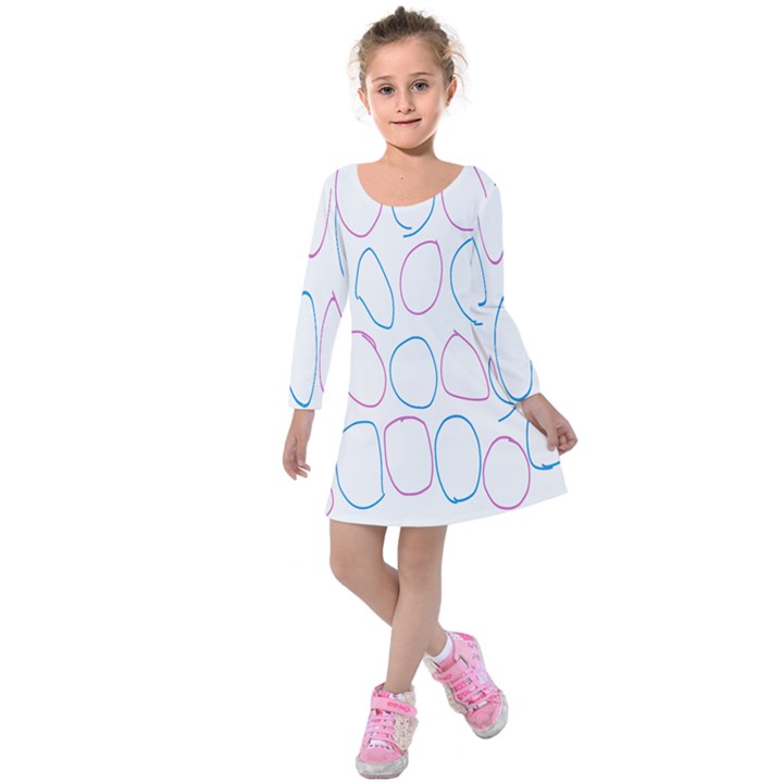 Circles Featured Pink Blue Kids  Long Sleeve Velvet Dress