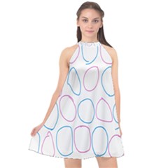 Circles Featured Pink Blue Halter Neckline Chiffon Dress  by Mariart