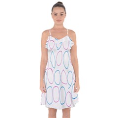 Circles Featured Pink Blue Ruffle Detail Chiffon Dress by Mariart