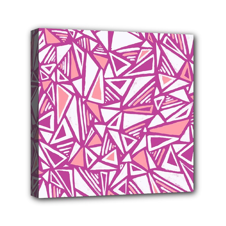 Conversational Triangles Pink White Mini Canvas 6  x 6 