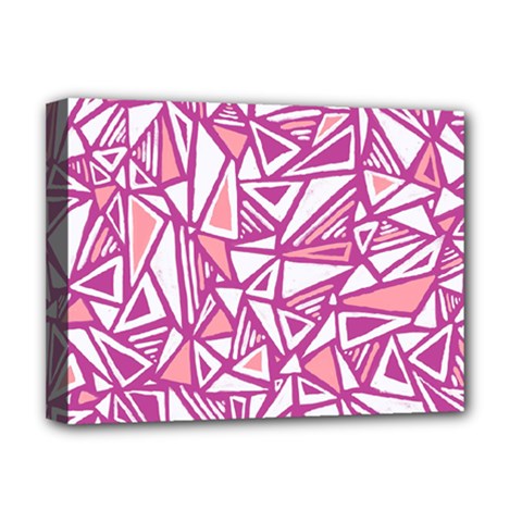Conversational Triangles Pink White Deluxe Canvas 16  X 12  
