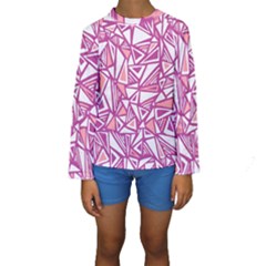 Conversational Triangles Pink White Kids  Long Sleeve Swimwear