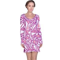 Conversational Triangles Pink White Long Sleeve Nightdress