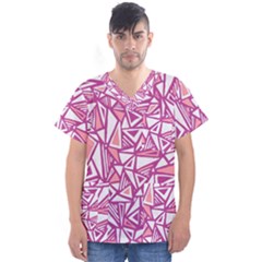 Conversational Triangles Pink White Men s V-neck Scrub Top