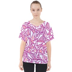 Conversational Triangles Pink White V-neck Dolman Drape Top by Mariart