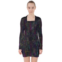 Brain Cell Dendrites V-neck Bodycon Long Sleeve Dress by Mariart