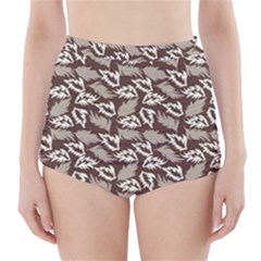 Dried Leaves Grey White Camuflage Summer High-waisted Bikini Bottoms by Mariart