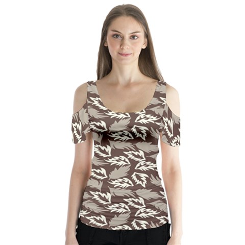 Dried Leaves Grey White Camuflage Summer Butterfly Sleeve Cutout Tee  by Mariart