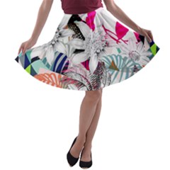 Flower Graphic Pattern Floral A-line Skater Skirt by Mariart