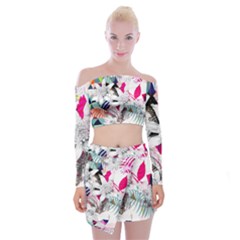 Flower Graphic Pattern Floral Off Shoulder Top With Skirt Set by Mariart