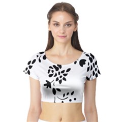 Flower Rose Black Sexy Short Sleeve Crop Top (tight Fit)