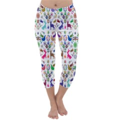 Birds Fish Flowers Floral Star Blue White Sexy Animals Beauty Rainbow Pink Purple Blue Green Orange Capri Winter Leggings 