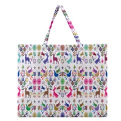 Birds Fish Flowers Floral Star Blue White Sexy Animals Beauty Rainbow Pink Purple Blue Green Orange Zipper Large Tote Bag