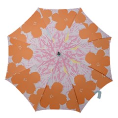 Flower Sunflower Floral Pink Orange Beauty Blue Yellow Hook Handle Umbrellas (small)