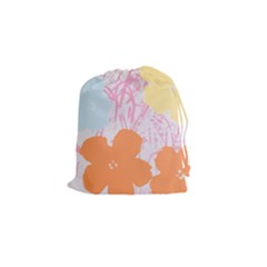 Flower Sunflower Floral Pink Orange Beauty Blue Yellow Drawstring Pouches (small)  by Mariart