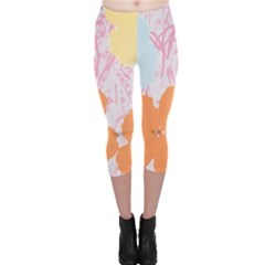 Flower Sunflower Floral Pink Orange Beauty Blue Yellow Capri Leggings  by Mariart