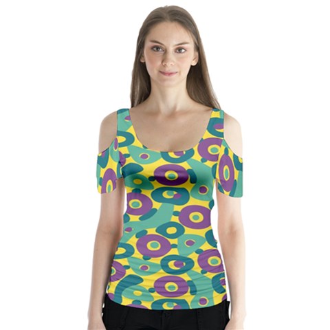 Discrete State Turing Pattern Polka Dots Green Purple Yellow Rainbow Sexy Beauty Butterfly Sleeve Cutout Tee  by Mariart