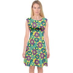 Discrete State Turing Pattern Polka Dots Green Purple Yellow Rainbow Sexy Beauty Capsleeve Midi Dress by Mariart