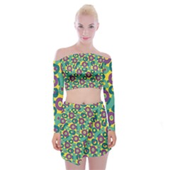 Discrete State Turing Pattern Polka Dots Green Purple Yellow Rainbow Sexy Beauty Off Shoulder Top With Skirt Set by Mariart