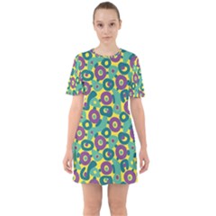 Discrete State Turing Pattern Polka Dots Green Purple Yellow Rainbow Sexy Beauty Sixties Short Sleeve Mini Dress by Mariart