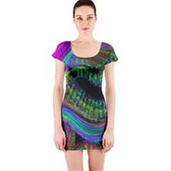 Aurora Wave Colorful Space Line Light Neon Visual Cortex Plate Short Sleeve Bodycon Dress