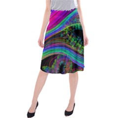 Aurora Wave Colorful Space Line Light Neon Visual Cortex Plate Midi Beach Skirt by Mariart