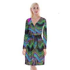 Aurora Wave Colorful Space Line Light Neon Visual Cortex Plate Long Sleeve Velvet Front Wrap Dress