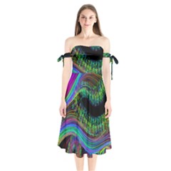 Aurora Wave Colorful Space Line Light Neon Visual Cortex Plate Shoulder Tie Bardot Midi Dress by Mariart