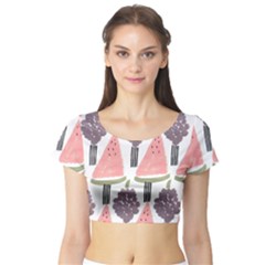 Grapes Watermelon Fruit Patterns Bouffants Broken Hearts Short Sleeve Crop Top (Tight Fit)