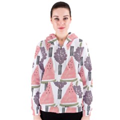 Grapes Watermelon Fruit Patterns Bouffants Broken Hearts Women s Zipper Hoodie