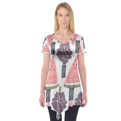 Grapes Watermelon Fruit Patterns Bouffants Broken Hearts Short Sleeve Tunic 