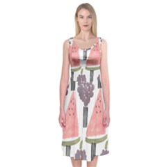 Grapes Watermelon Fruit Patterns Bouffants Broken Hearts Midi Sleeveless Dress