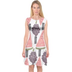 Grapes Watermelon Fruit Patterns Bouffants Broken Hearts Capsleeve Midi Dress