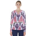 Grapes Watermelon Fruit Patterns Bouffants Broken Hearts V-Neck Long Sleeve Top View1