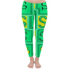 Letter Huruf S Sign Green Yellow Classic Winter Leggings by Mariart