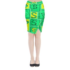 Letter Huruf S Sign Green Yellow Midi Wrap Pencil Skirt by Mariart