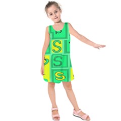 Letter Huruf S Sign Green Yellow Kids  Sleeveless Dress