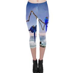 Wonderful Blue  Parrot Looking To The Ocean Capri Leggings  by FantasyWorld7