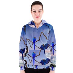 Wonderful Blue  Parrot Looking To The Ocean Women s Zipper Hoodie by FantasyWorld7