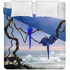 Wonderful Blue  Parrot Looking To The Ocean Duvet Cover Double Side (king Size) by FantasyWorld7