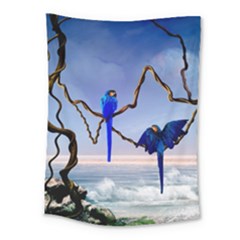 Wonderful Blue  Parrot Looking To The Ocean Medium Tapestry by FantasyWorld7