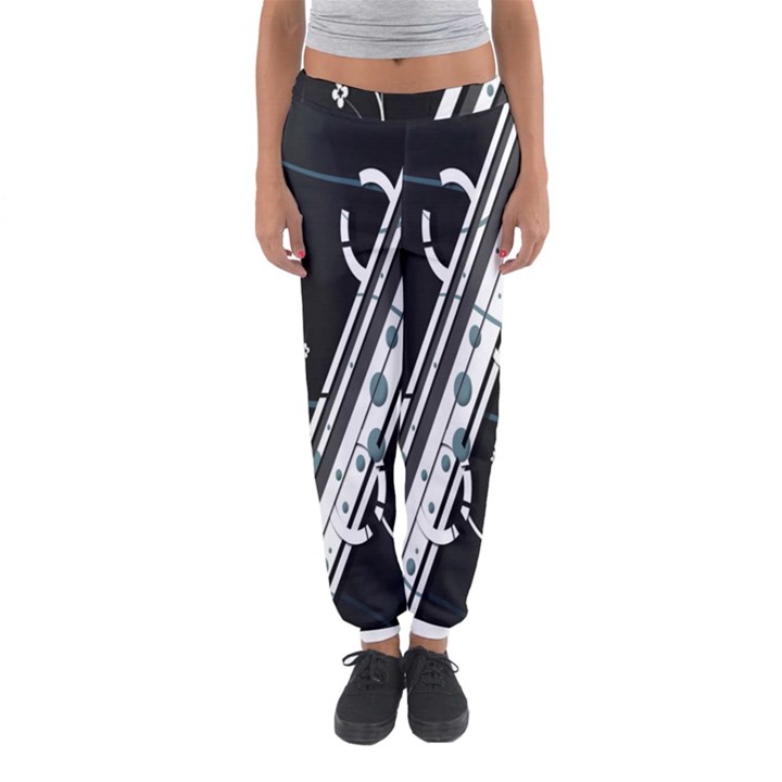 Line Light Leaf Flower Floral Black White Beauty Polka Women s Jogger Sweatpants