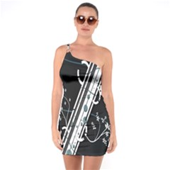 Line Light Leaf Flower Floral Black White Beauty Polka One Soulder Bodycon Dress by Mariart