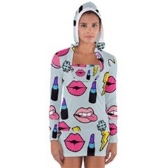 Lipstick Lips Heart Valentine Star Lightning Beauty Sexy Long Sleeve Hooded T-shirt by Mariart