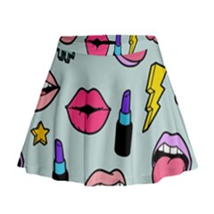 Lipstick Lips Heart Valentine Star Lightning Beauty Sexy Mini Flare Skirt by Mariart