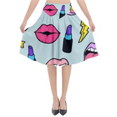 Lipstick Lips Heart Valentine Star Lightning Beauty Sexy Flared Midi Skirt by Mariart