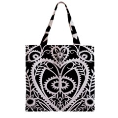 Paper Cut Butterflies Black White Zipper Grocery Tote Bag