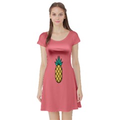 Pineapple Fruite Minimal Wallpaper Short Sleeve Skater Dress
